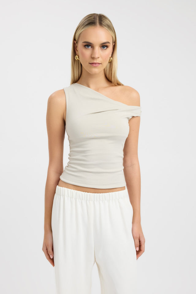 front Greta Top Kookai Fitted Asymmetry Sleeveless Womens-Blouse 