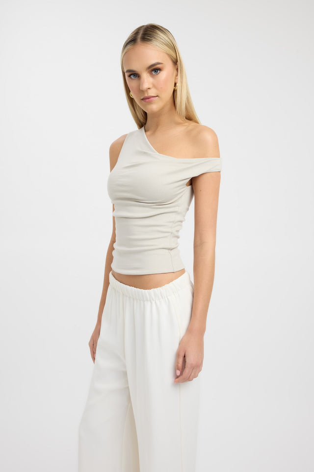 side Greta Top Kookai Fitted Asymmetry Sleeveless Womens-Blouse 
