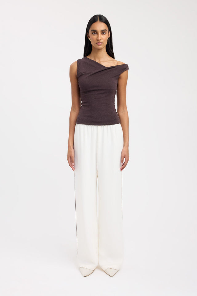 front Greta Top Kookai Fitted Asymmetry Sleeveless Womens-Blouse 