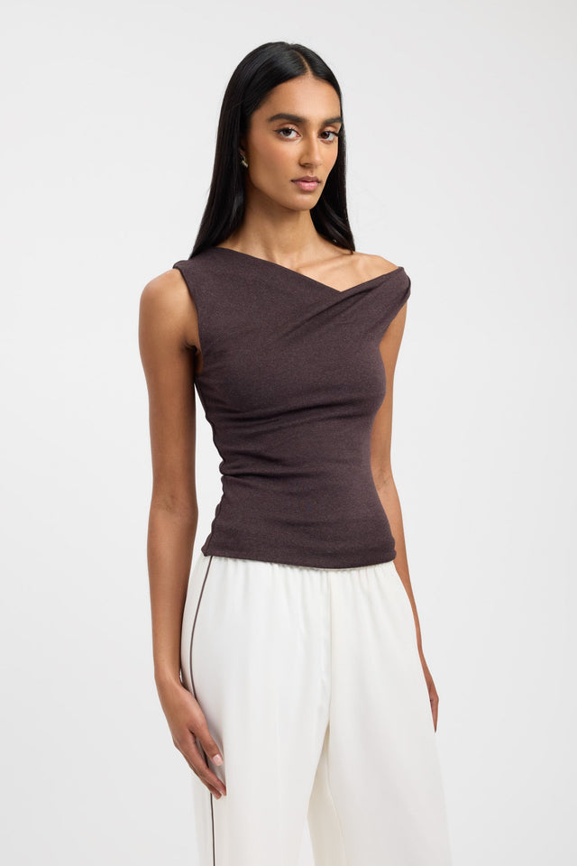 side Greta Top Kookai Fitted Asymmetry Sleeveless Womens-Blouse 
