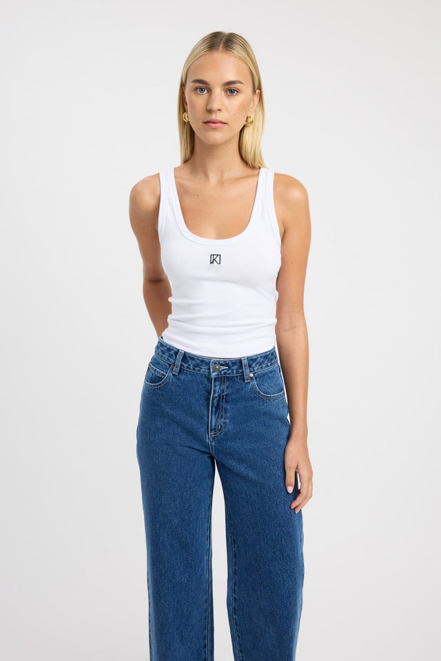 front Monogram Scoop Tank Kookai Fitted Thick strap Scoop white womens-singlets 