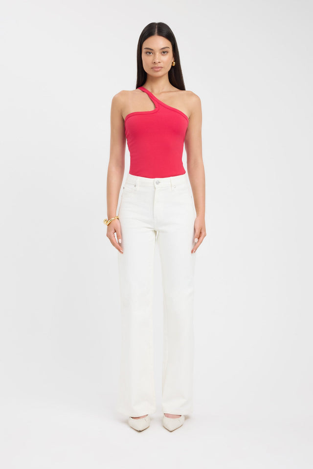 side Zaya One Shoulder Top Kookai Fitted Asymmetry Sleeveless Womens-Blouse 