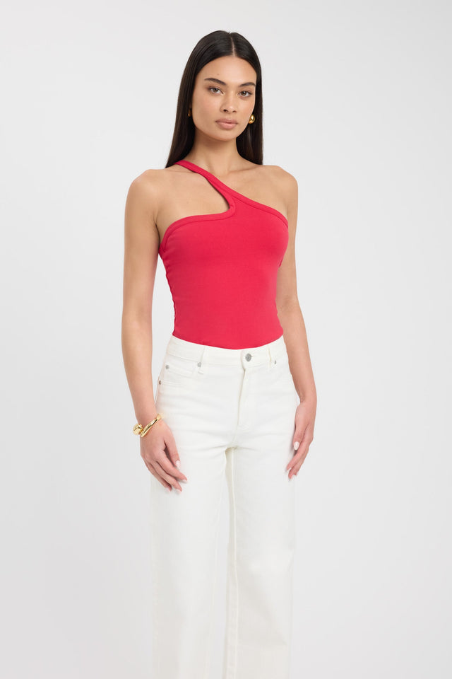 front Zaya One Shoulder Top Kookai Fitted Asymmetry Sleeveless Womens-Blouse 