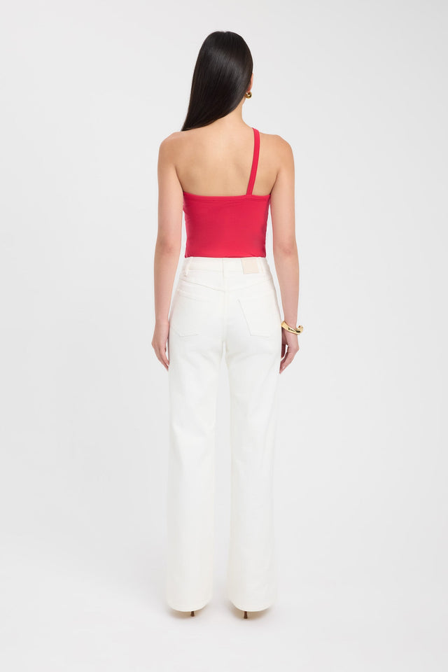 back Zaya One Shoulder Top Kookai Fitted Asymmetry Sleeveless Womens-Blouse 