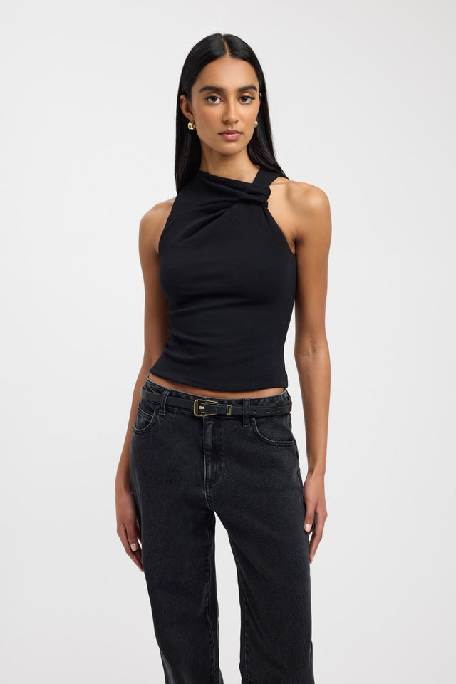 side Nadia Top Kookai Fitted Highneck Sleeveless Womens-Blouse 