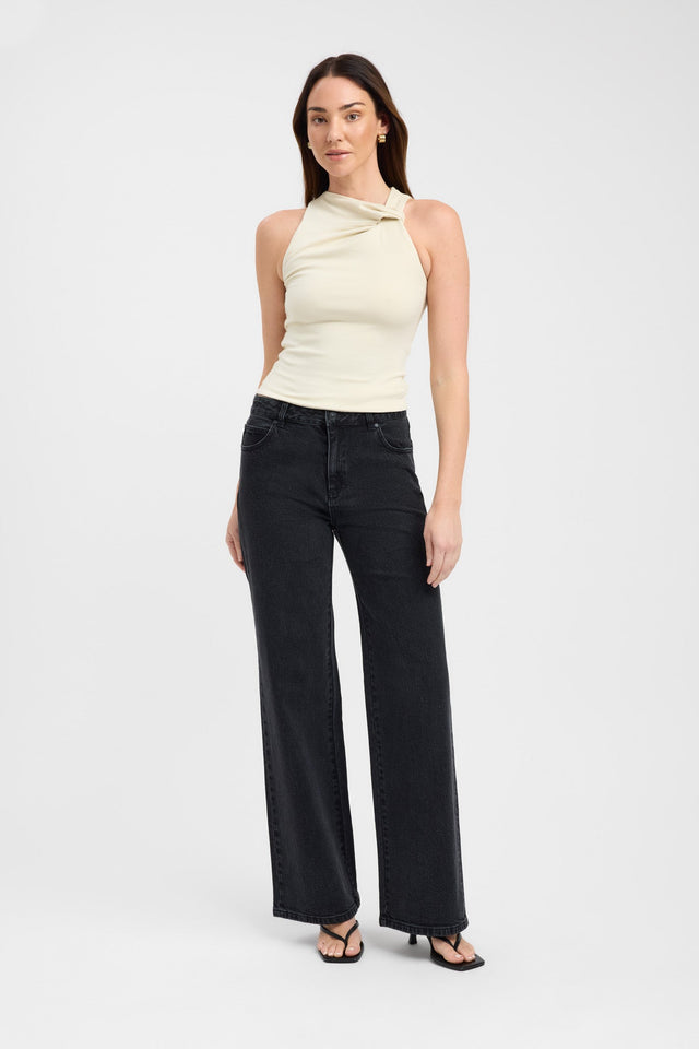 side Nadia Top Kookai Fitted Asymmetry Sleeveless Womens-Blouse 