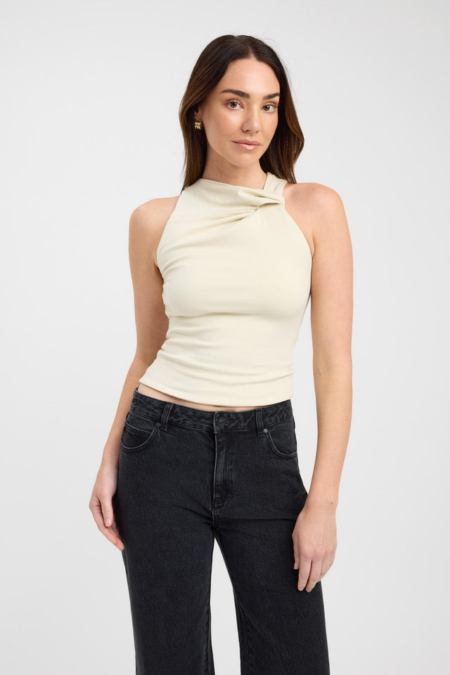 front Nadia Top Kookai Fitted Asymmetry Sleeveless Womens-Blouse 