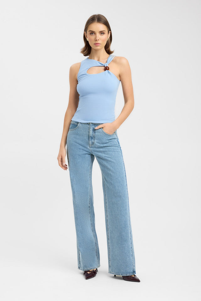 side Noa Top Kookai Fitted Asymmetry grey womens-singlets 