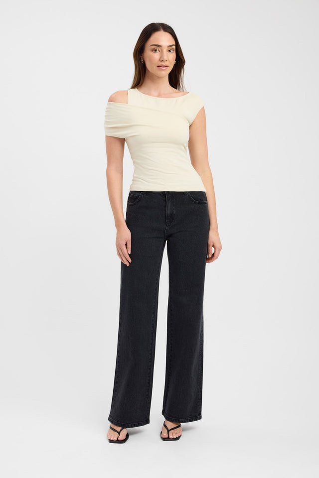 side Atis Asymmetric Top Kookai Fitted Asymmetry Sleeveless Womens-Blouse 