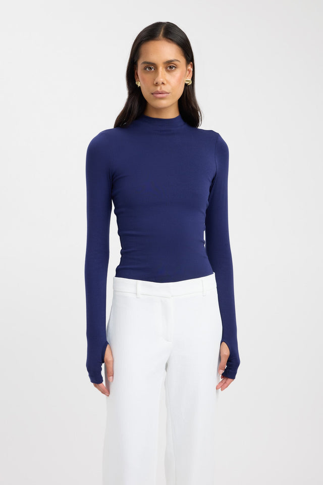 front Tara Long Sleeve Top Kookai Fitted Highneck Long sleeve Womens-Blouse 