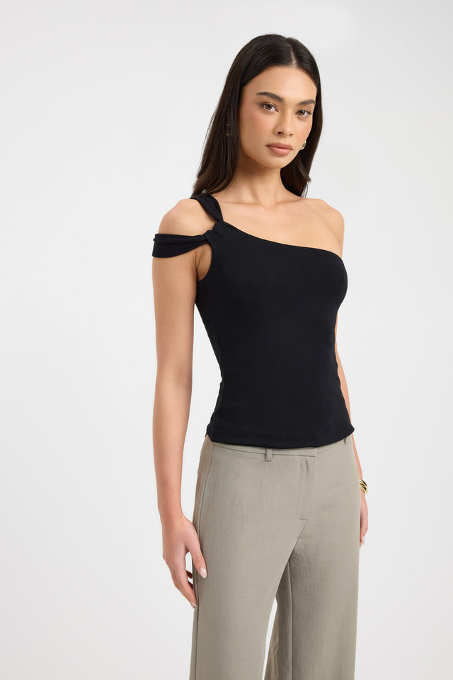 Luna One Shoulder Top Kookai Fitted Asymmetry Sleeveless Womens-Blouse 