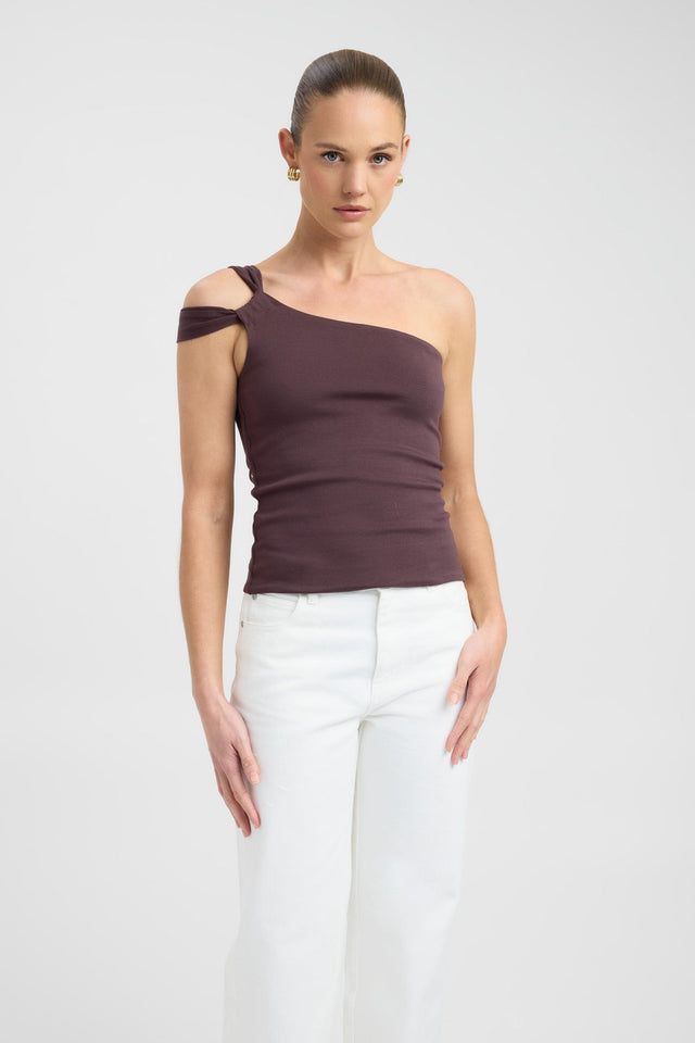side Luna One Shoulder Top Kookai Fitted Asymmetry Sleeveless Womens-Blouse 
