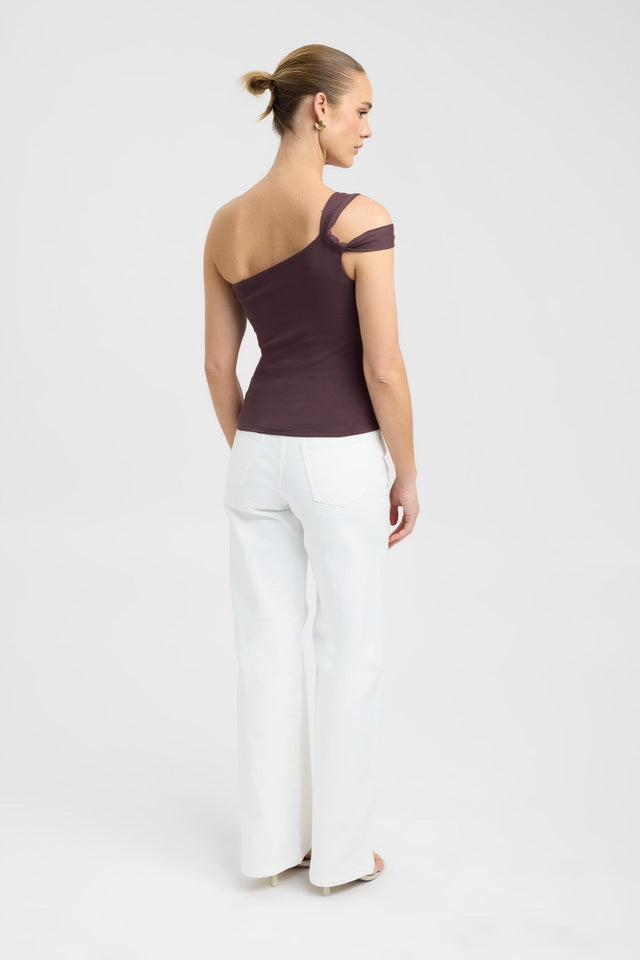back Luna One Shoulder Top Kookai Fitted Asymmetry Sleeveless Womens-Blouse 