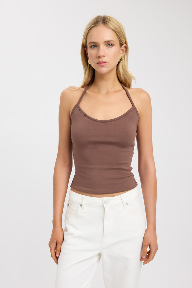 front Kristy Scoop Tank Kookai Fitted Scoopneck Sleeveless Womens-Blouse 