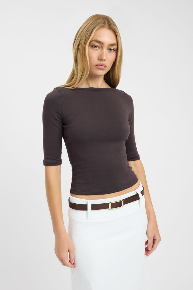 front Jac Top Kookai Fitted Boatneck Half sleeves Womens-Blouse 