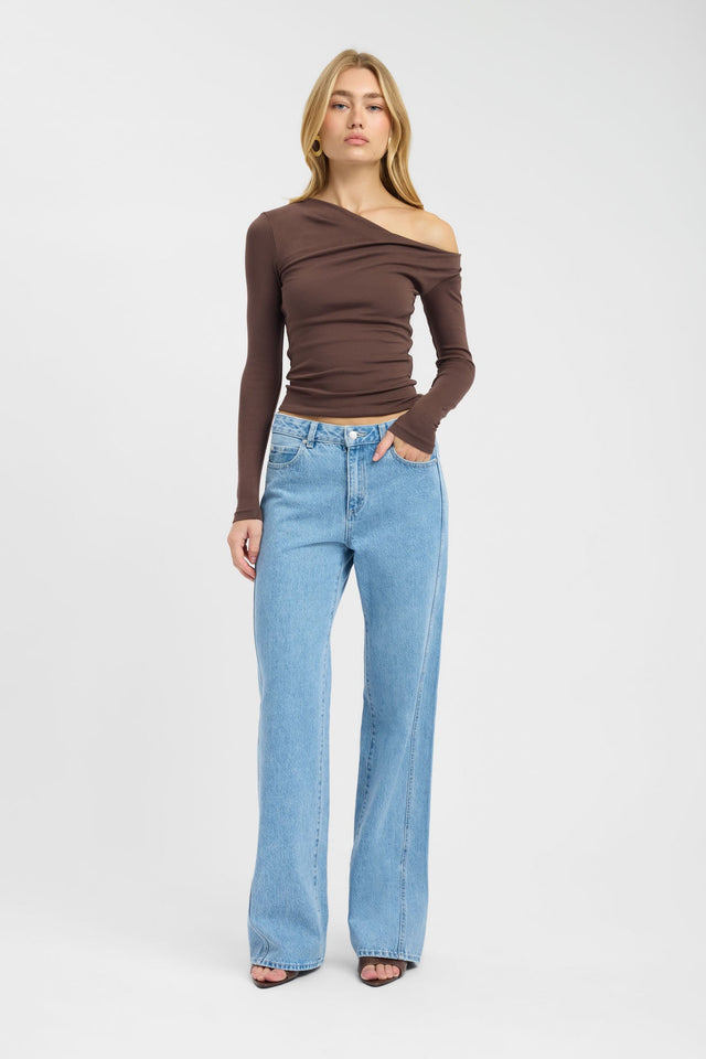 front Greta Long Sleeve Top Kookai Fitted Asymmetry Long sleeve Womens-Blouse 