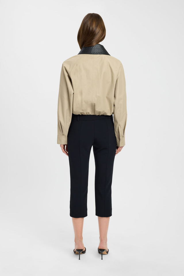 Displaying the Spencer Jacket in womens coats and jackets with full sleeves, bomber style, short length in beige back
