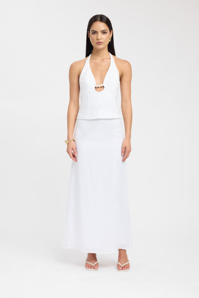 side Palm Bead Halter Top Kookai Fitted Plungeneck Sleeveless Womens-Blouse 