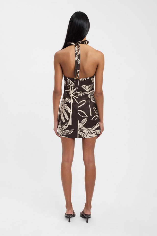 back Palm Springs Bead Mini Dress Kookai Straight Mini Fitted Plungeneck brown womens-dresses 