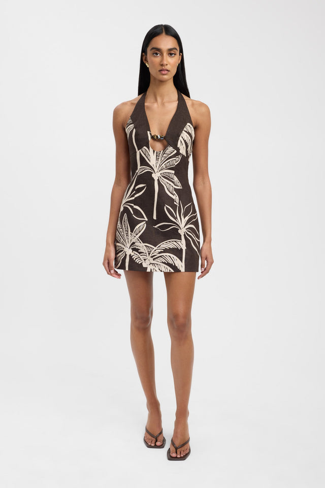 side Palm Springs Bead Mini Dress Kookai Straight Mini Fitted Plungeneck brown womens-dresses 