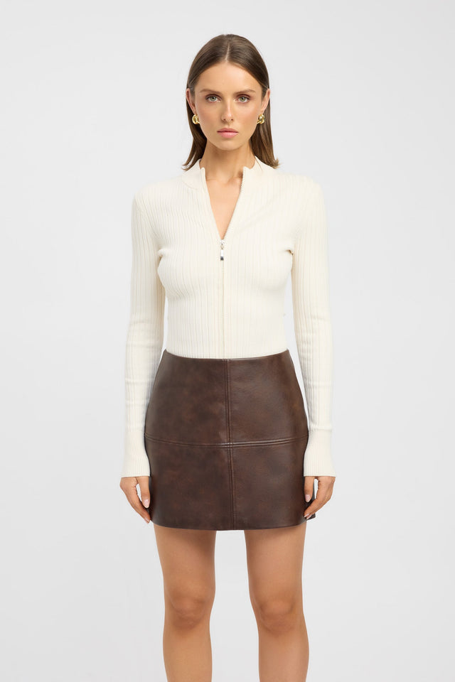 front Phoenix Distressed Skirt Kookai Straight Knee white womens-skirts 