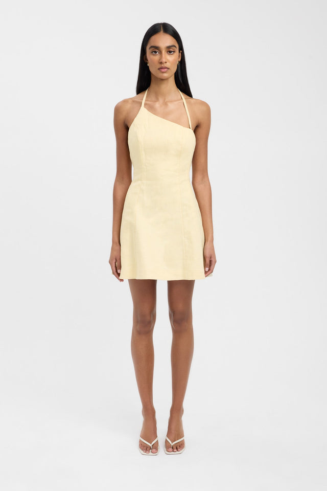 front Palm One Shoulder Mini Dress Kookai Straight Mini Fitted Asymmetry brown womens-dresses 