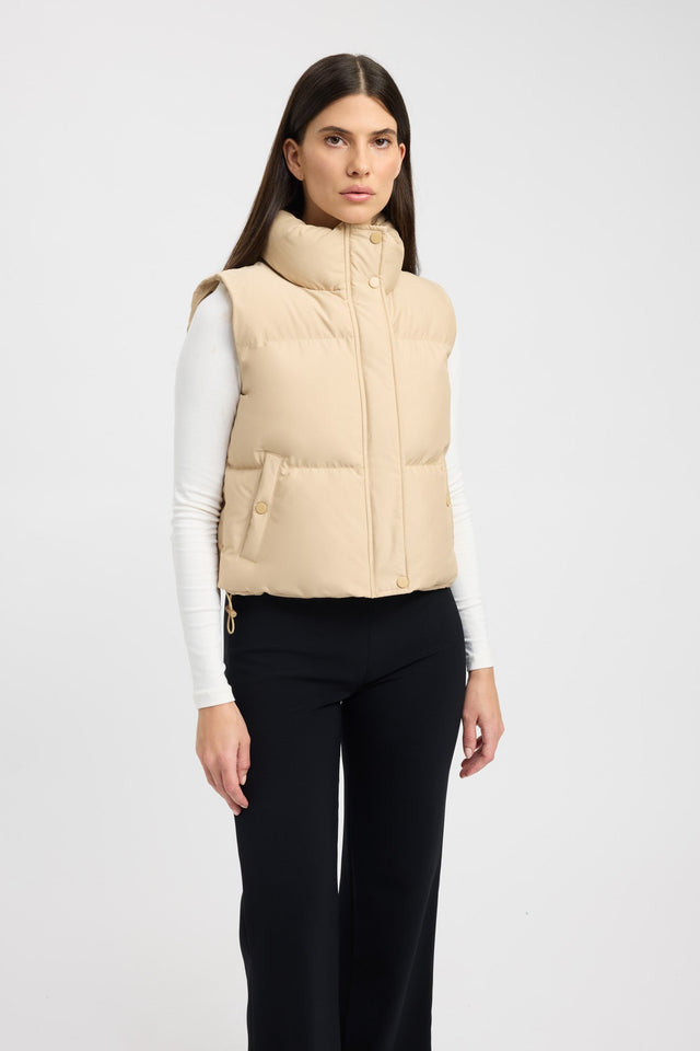 front Vermont Puffer Vest Kookai Sleeveless Puffer Short beige womens-coats-and-jackets 