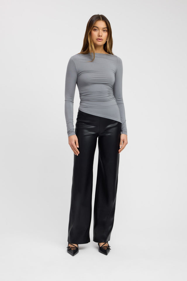 side Silene Asymmetric Top Kookai Fitted Highneck Long sleeve Womens-Blouse 