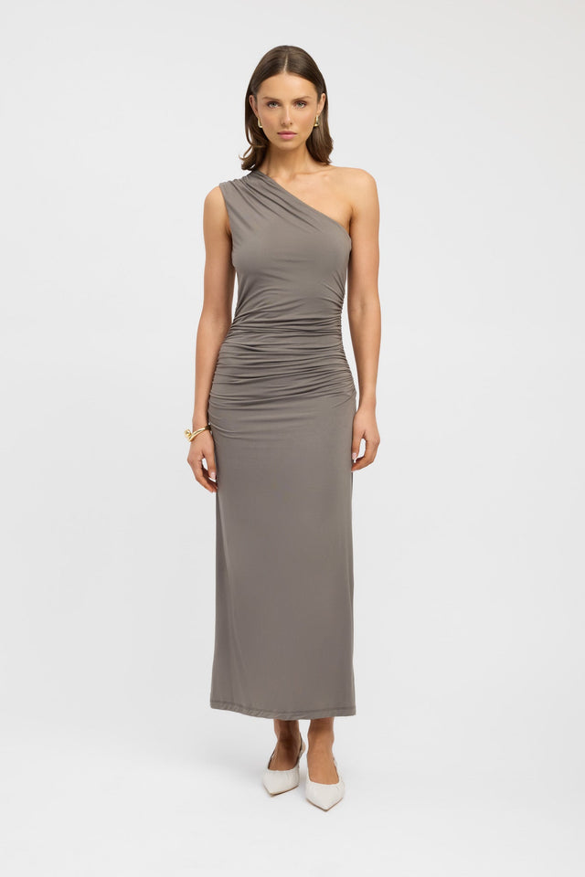 front Porter Dress Kookai Bodycon Maxi Fitted Asymmetry black womens-dresses 