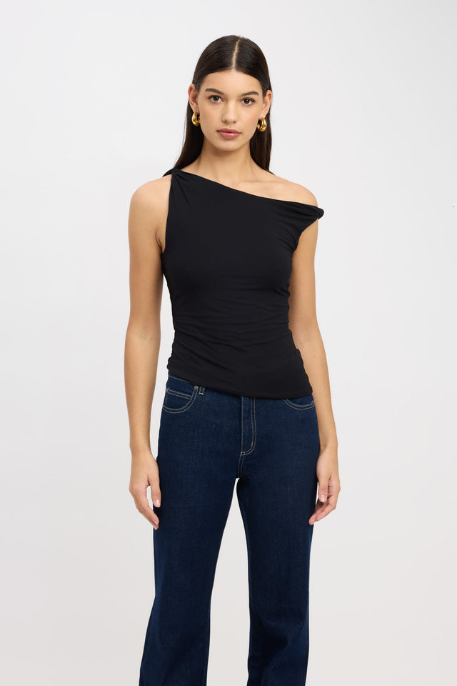 front Milly Top Kookai Fitted Asymmetry grey womens-singlets 
