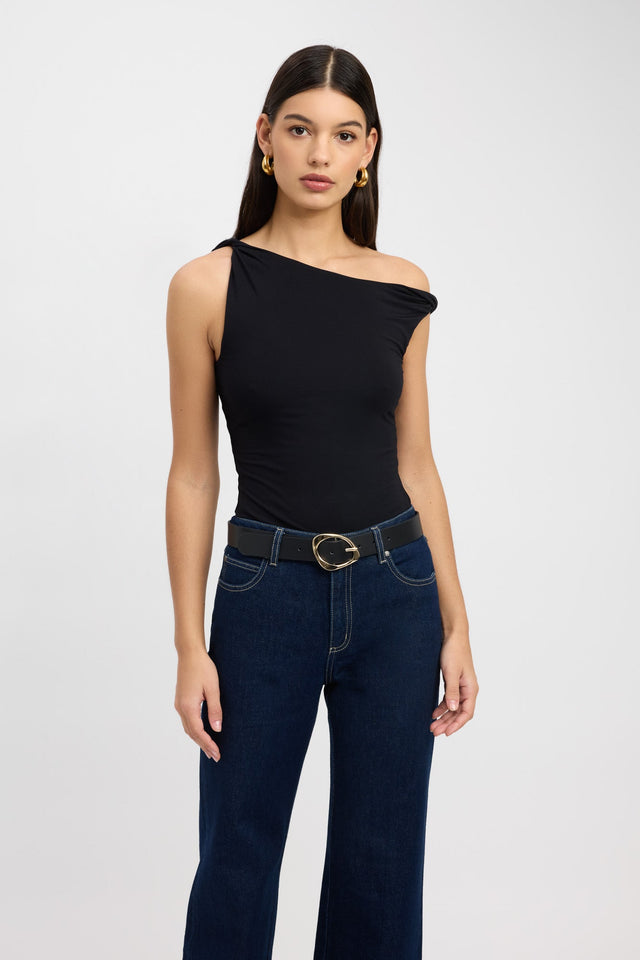 side Milly Top Kookai Fitted Asymmetry grey womens-singlets 