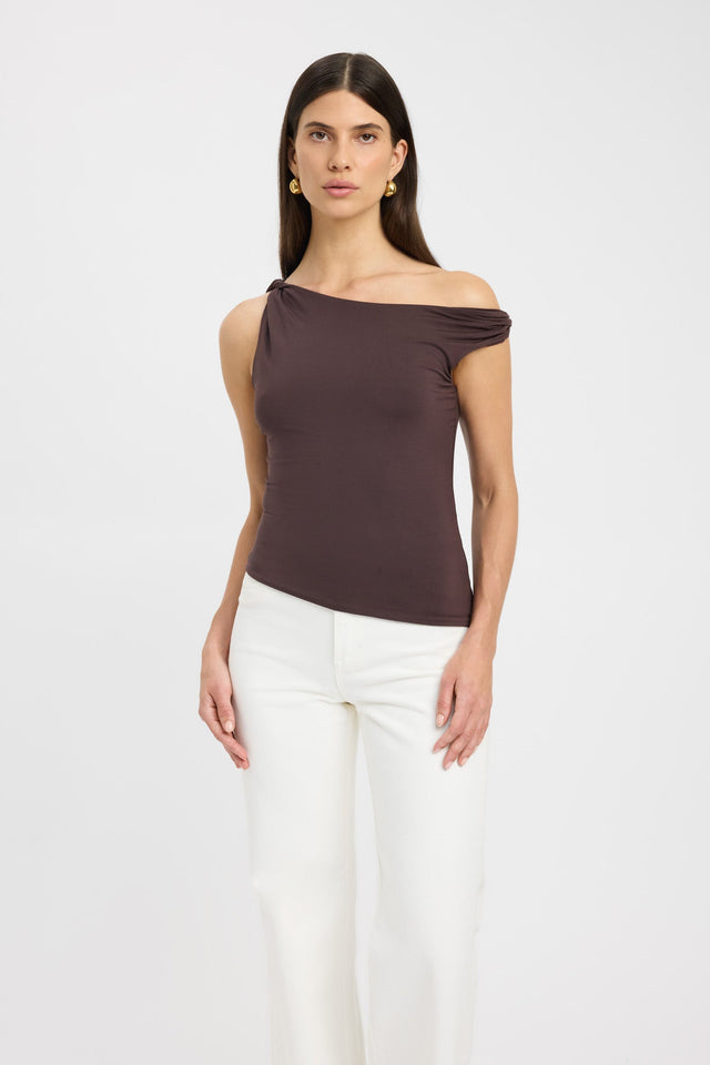 front Milly Top Kookai Fitted Asymmetry Sleeveless Womens-Blouse 