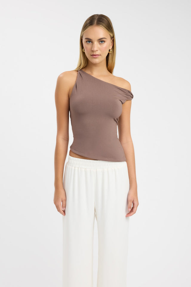 front Milly Top Kookai Fitted Asymmetry Sleeveless Womens-Blouse 