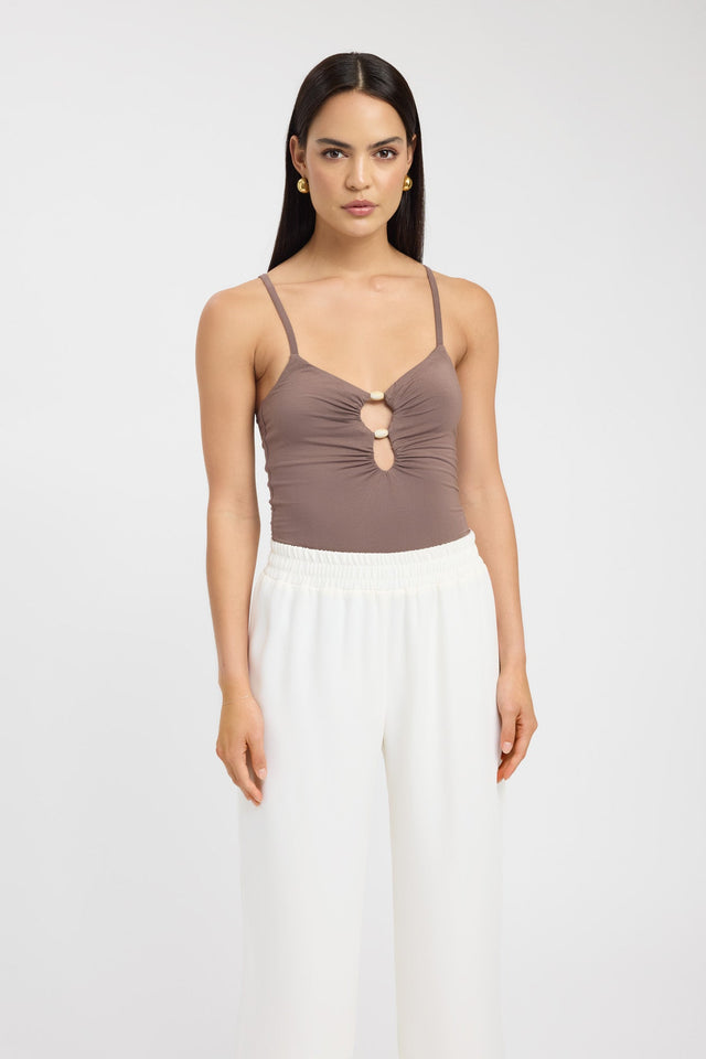 front Maddy Bead Top Kookai Fitted V-neck Sleeveless Womens-Blouse 
