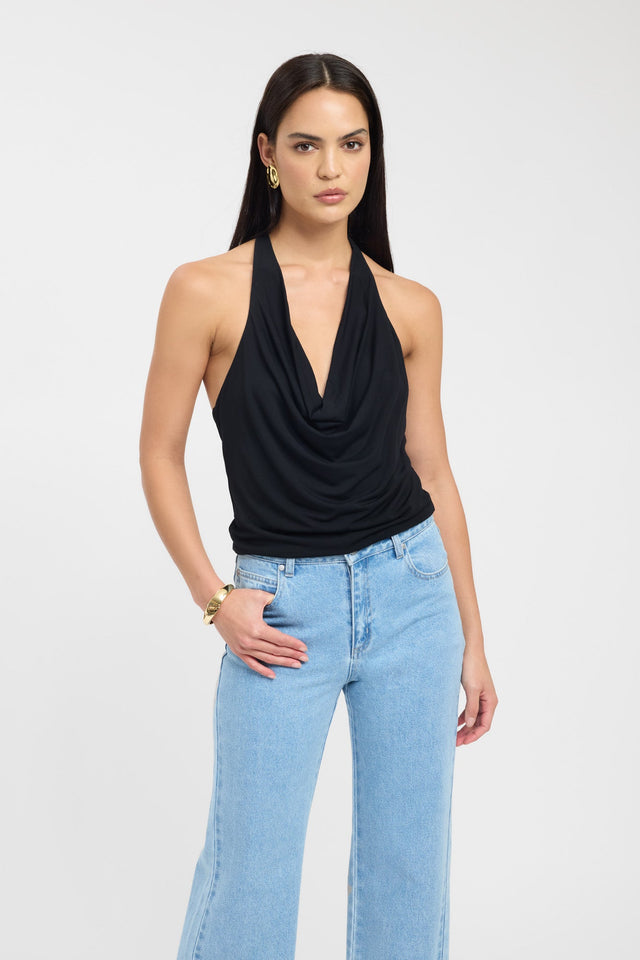 front Bayley Top Kookai Fitted Cowlneck Sleeveless Womens-Blouse 