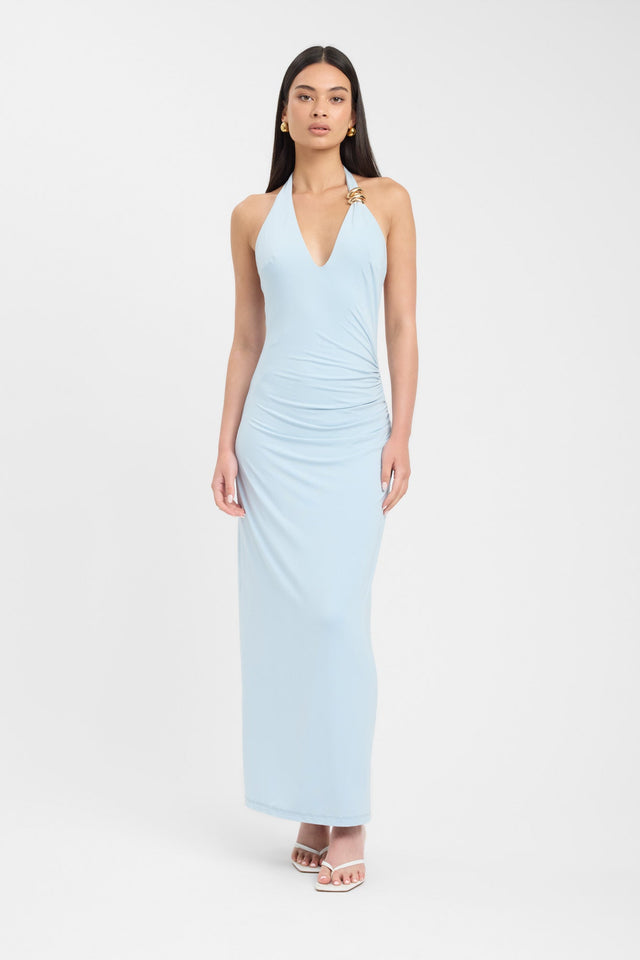front Paloma Maxi Dress Kookai Bodycon Maxi Fitted Plungeneck light blue womens-dresses 