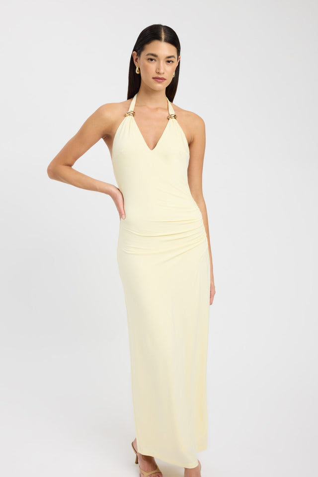 front Paloma Maxi Dress Kookai Straight Maxi Fitted V-neck yellow womens-dresses 