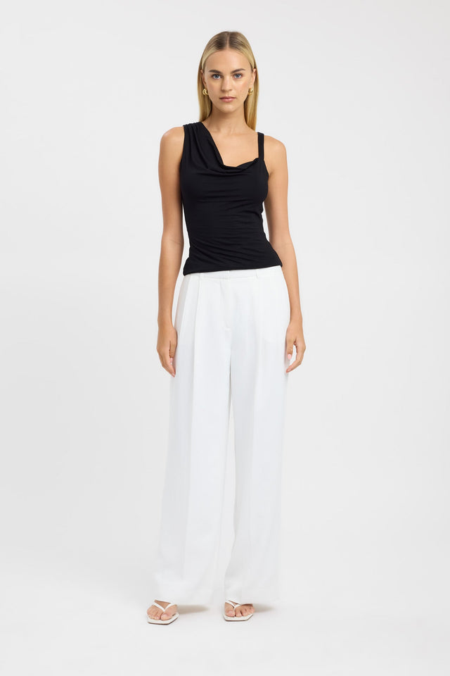 front Jessie Cowl Top Kookai Fitted Thick strap Asymmetry black womens-singlets 