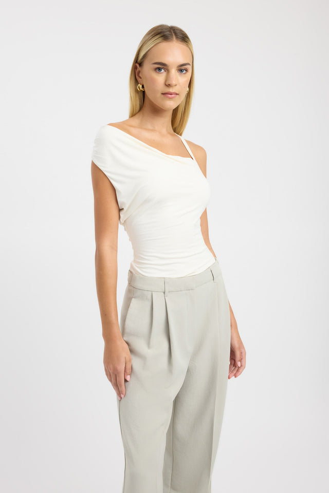 side Jessie Cowl Top Kookai Fitted Thin strap High-neck white womens-singlets 