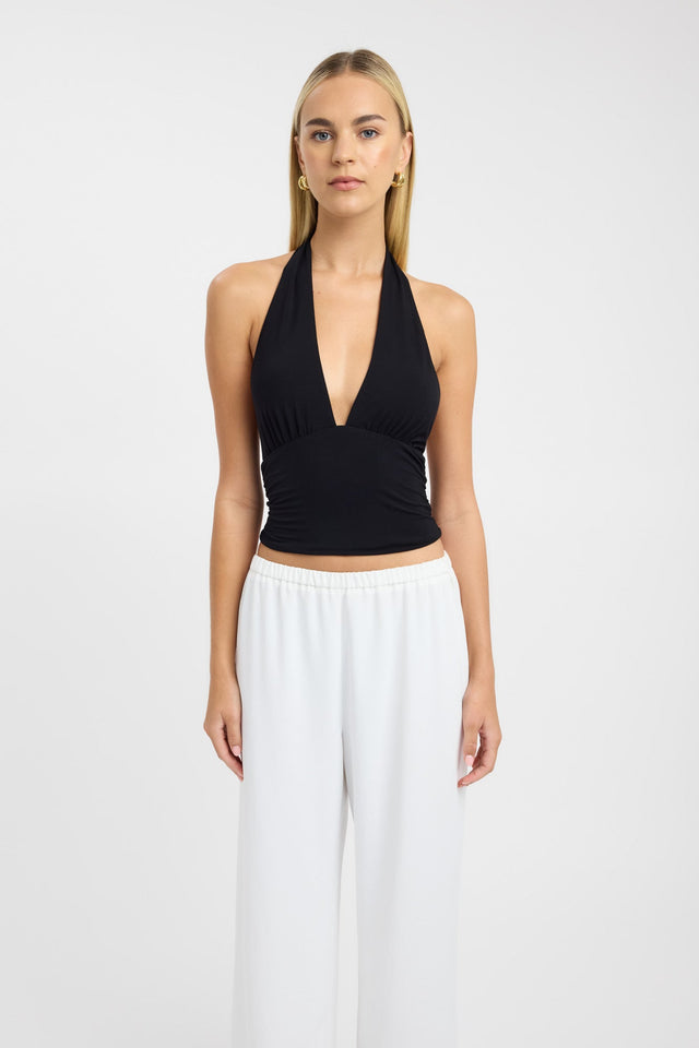 front Leni Top Kookai Fitted Plungeneck Sleeveless Womens-Blouse 