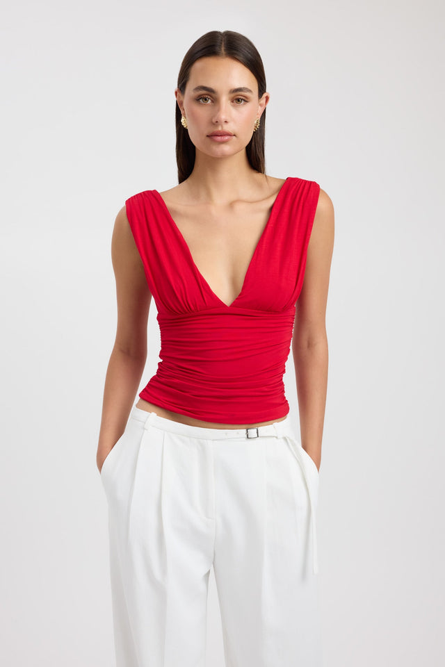 front Solis Top Kookai Fitted Plungeneck Sleeveless Womens-Blouse 