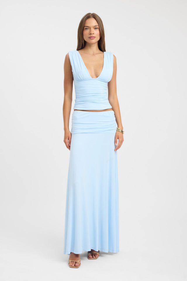 Showcasing the Arlo Maxi Skirt in womens-skirts with straight hem and light blue colour front