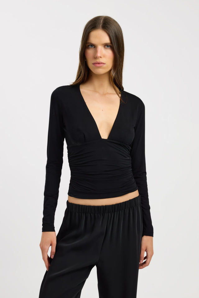 front Solis Long Sleeve Top Kookai Fitted Plungeneck Long sleeve Womens-Blouse 
