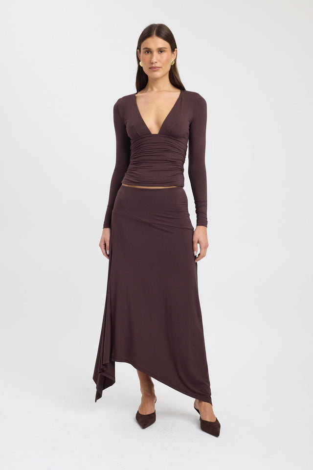 front Solis Long Sleeve Top Kookai Fitted Plungeneck Long sleeve Womens-Blouse 