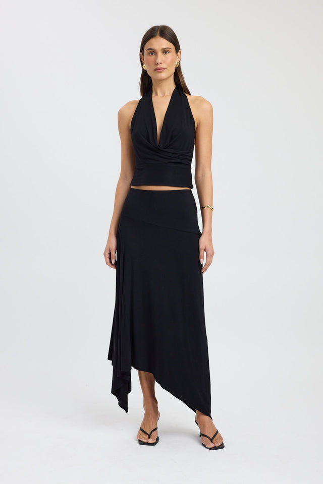 front Walker Halter Top Kookai Fitted Cowlneck Sleeveless Womens-Blouse 