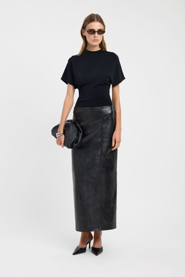 Featured here is the Heavy Phoenix Belted Maxi Skirt in womens-skirts with straight hem in black on-body