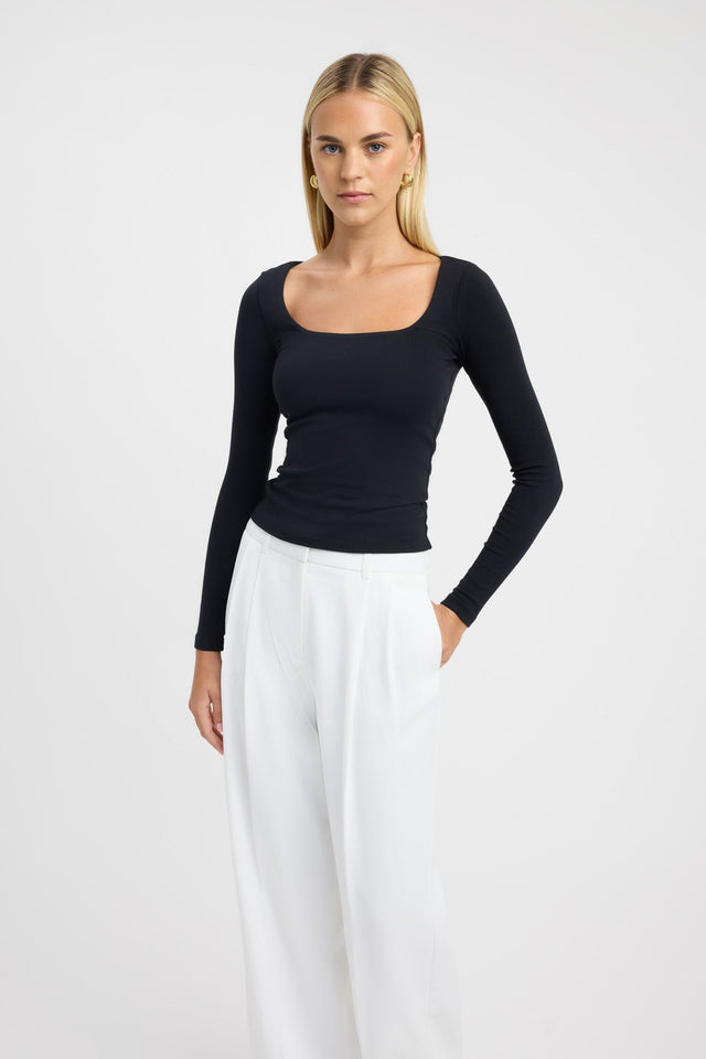 side Rosie Long Sleeve Top Kookai Fitted Squareneck Long sleeve Womens-Blouse 