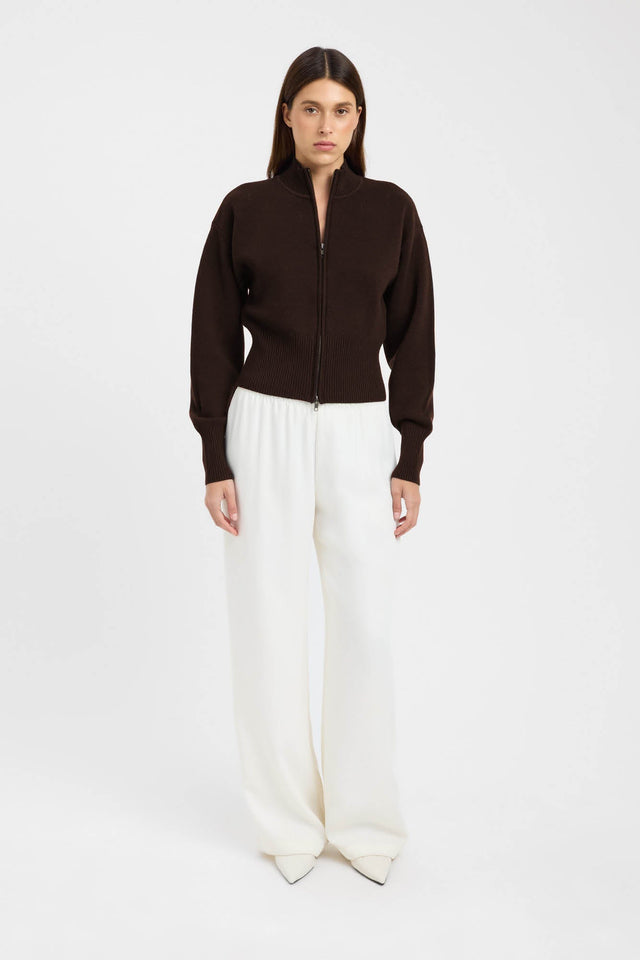 side Dalton Zip Cardigan Kookai High neck Relaxed beige womens-jumpers 