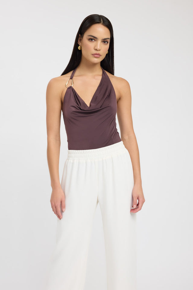 front Char Cowl Top Kookai Fitted Cowlneck Sleeveless Womens-Blouse 