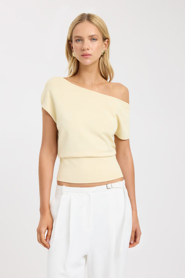 front Mayfair Off Shoulder Top Kookai Fitted Asymmetry Short sleeves Womens-Blouse 